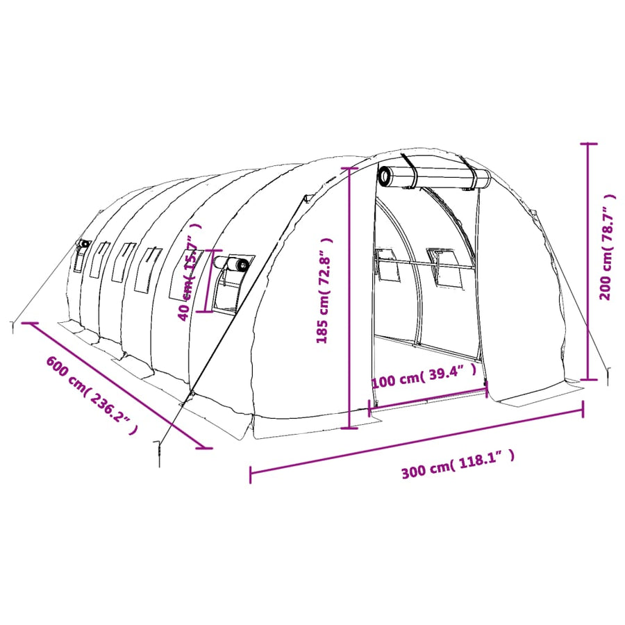 Tuinkas Met Stalen Frame 18 M² 6X3X2 M Wit