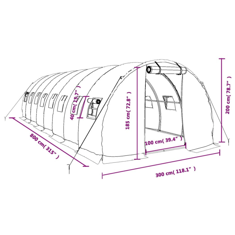 Tuinkas Met Stalen Frame 24 M² 8X3X2 M Wit