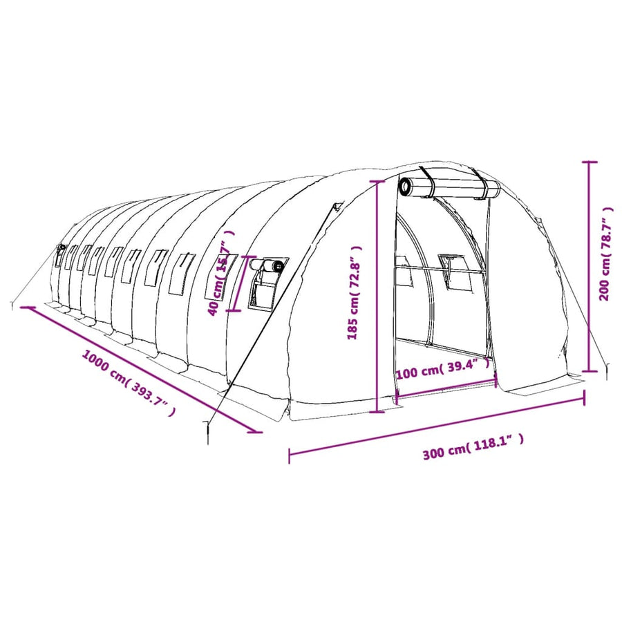 Tuinkas Met Stalen Frame 30 M² 10X3X2 M Wit