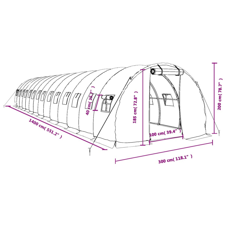 Tuinkas Met Stalen Frame 42 M² 14X3X2 M Wit
