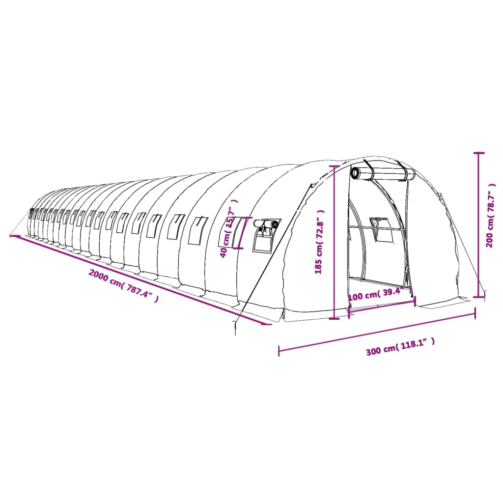 Tuinkas Met Stalen Frame 60 M² 20X3X2 M Wit