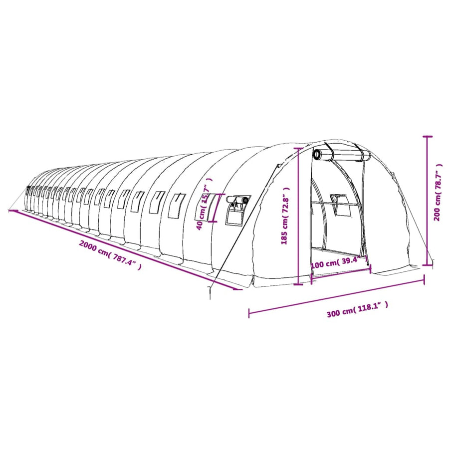 Tuinkas Met Stalen Frame 60 M² 20X3X2 M Wit