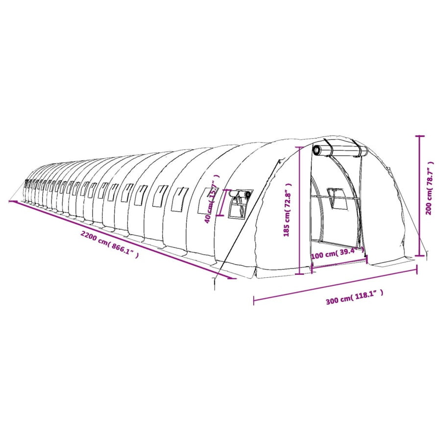 Tuinkas Met Stalen Frame 66 M² 22X3X2 M Wit