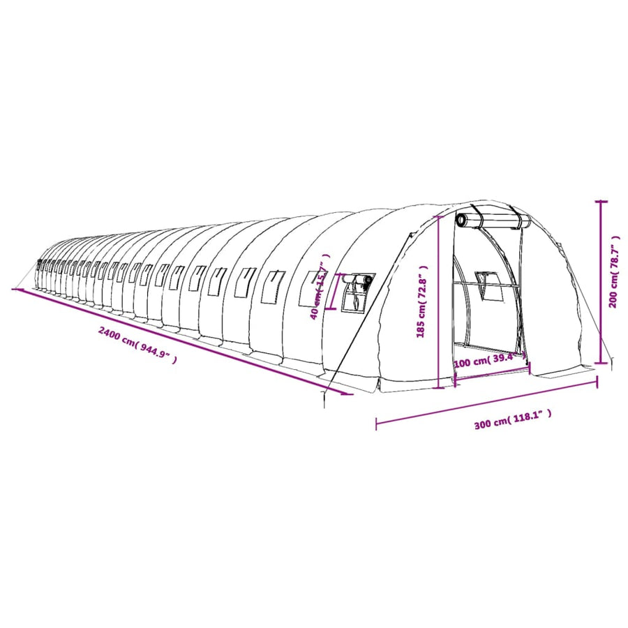 Tuinkas Met Stalen Frame 72 M² 24X3X2 M Wit