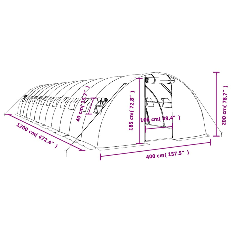 Tuinkas Met Stalen Frame 48 M² 12X4X2 M Groen