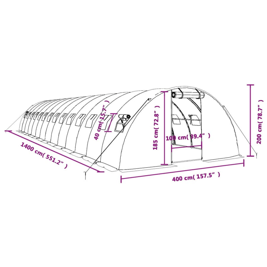 Tuinkas Met Stalen Frame 56 M² 14X4X2 M Groen