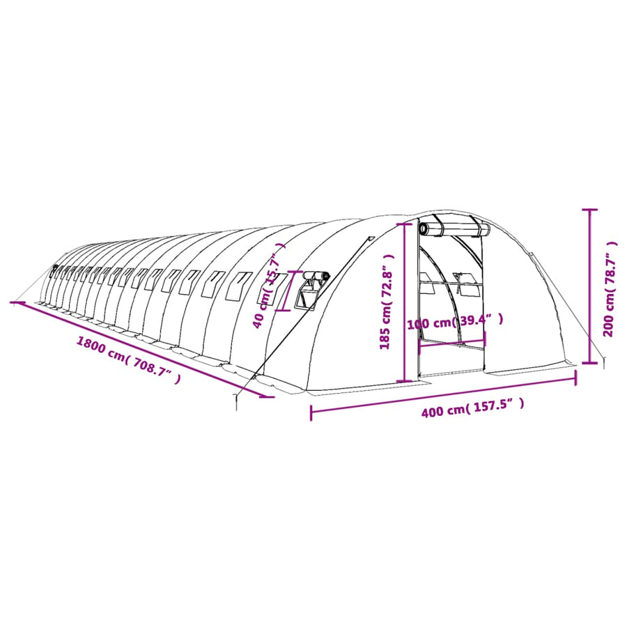Tuinkas Met Stalen Frame 72 M² 18X4X2 M Groen