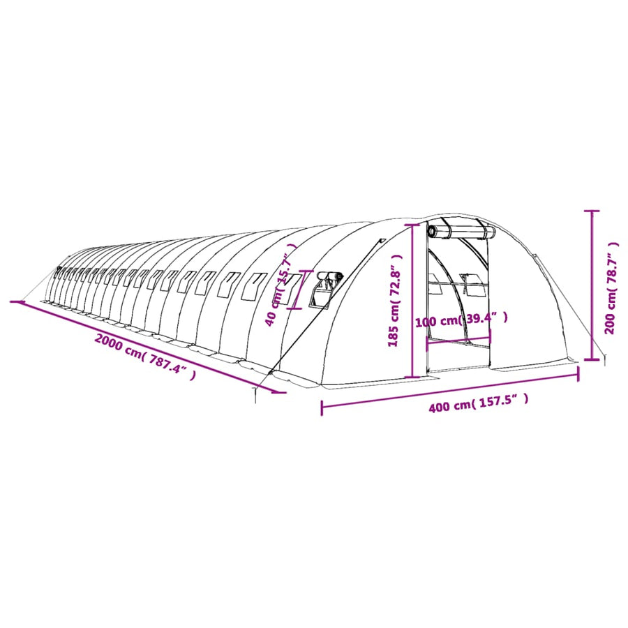 Tuinkas Met Stalen Frame 80 M² 20X4X2 M Groen