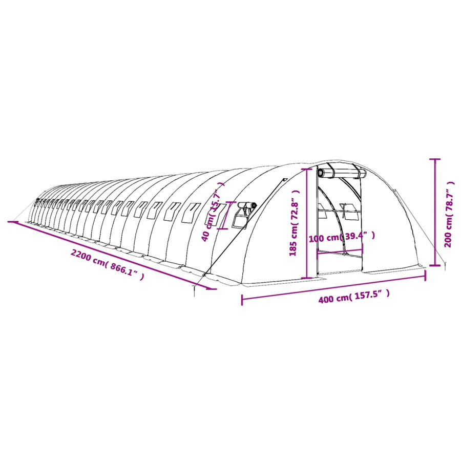 Tuinkas Met Stalen Frame 88 M² 22X4X2 M Groen