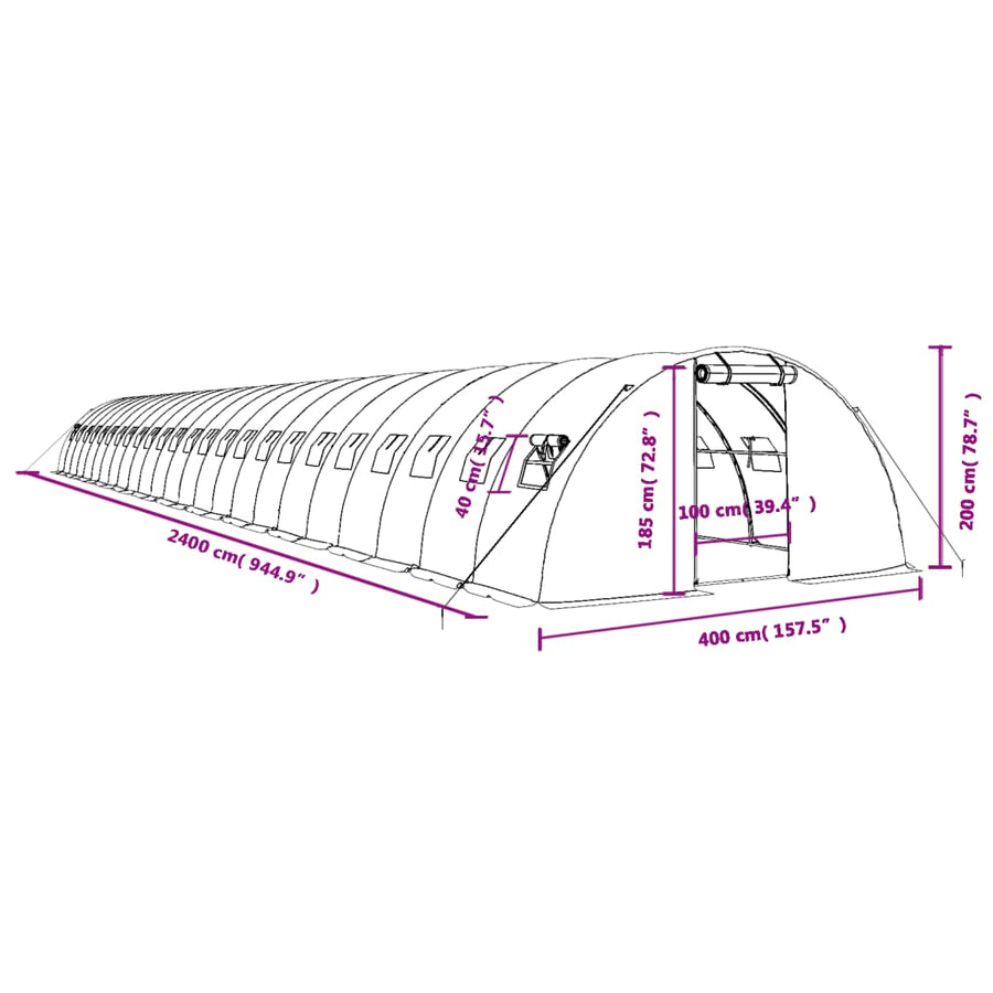 Tuinkas Met Stalen Frame 96 M² 24X4X2 M Groen