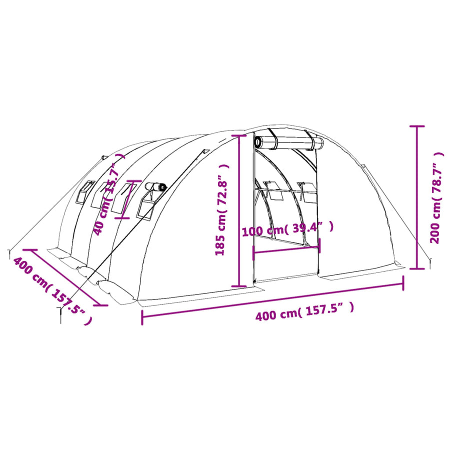 Tuinkas Met Stalen Frame 16 M² 4X4X2 M Wit