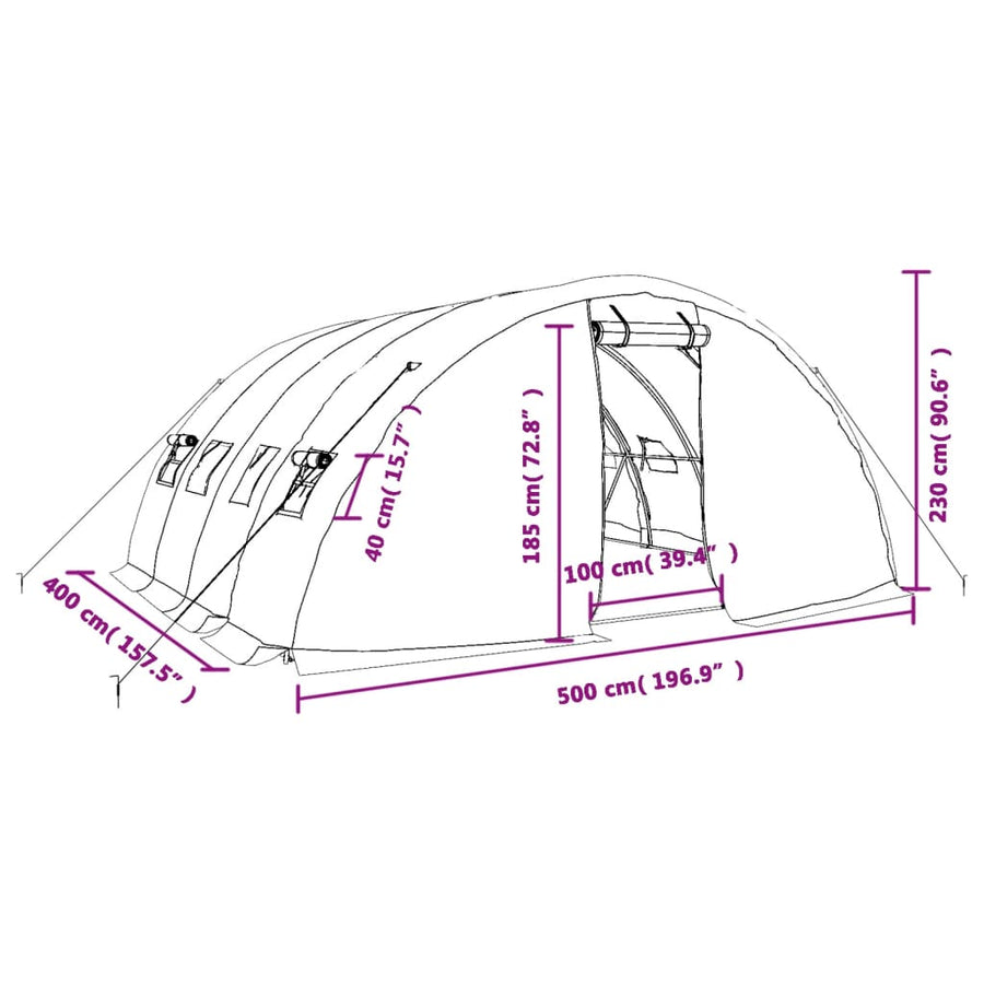 Tuinkas Met Stalen Frame 20 M² 5X4X2,3 M 5 x 4 x 2.3 m Groen