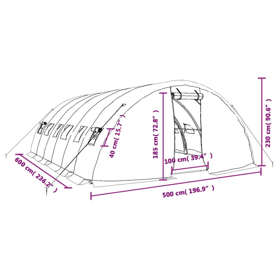 Tuinkas Met Stalen Frame 30 M² 6X5X2,3 M 6 x 5 x 2.3 m Groen