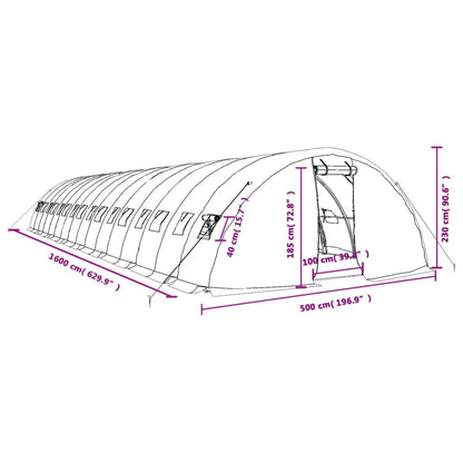 Tuinkas Met Stalen Frame 80 M² 6X5X2,3 M 16 x 5 x 2.3 m Groen
