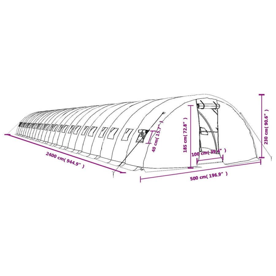 Tuinkas Met Stalen Frame 20 M² 24X5X2,3 M 24 x 5 x 2.3 m Groen