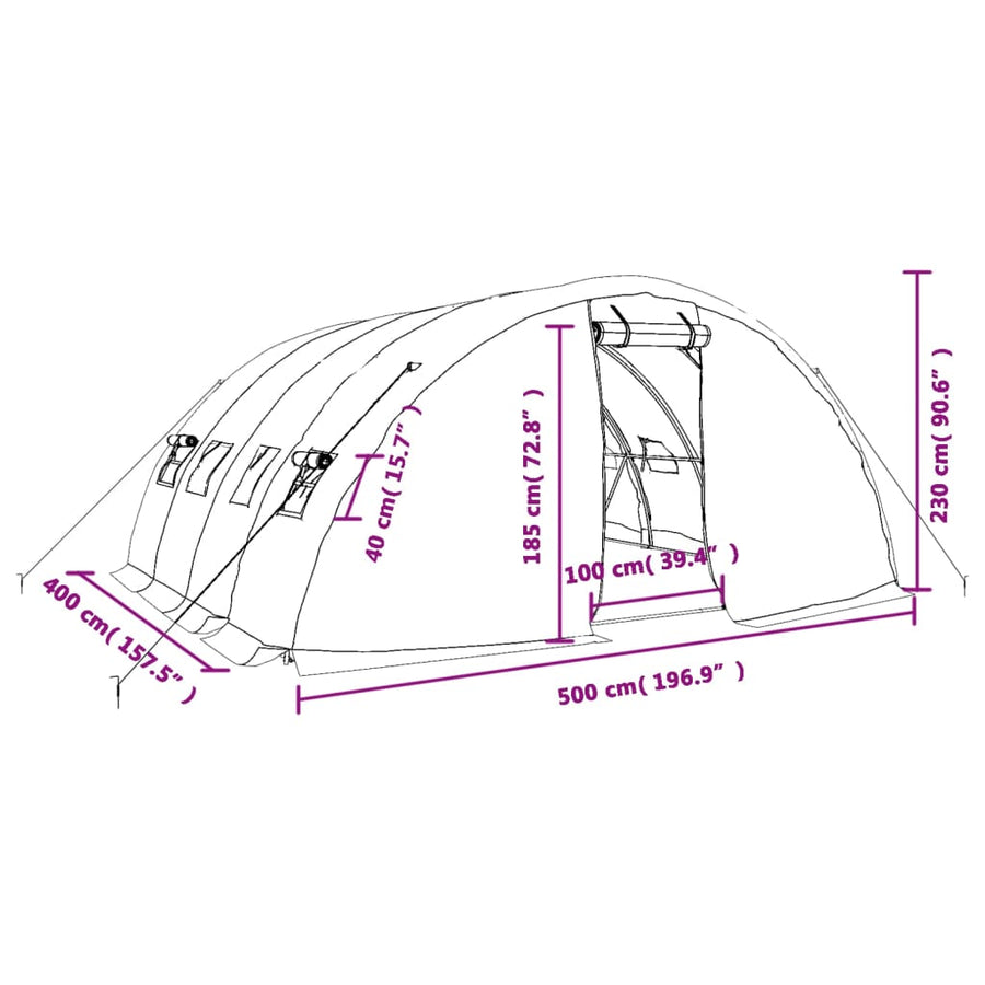 Kas Met Stalen Frame 20 M² 5X4X2,3 M 5 x 4 x 2.3 m Wit