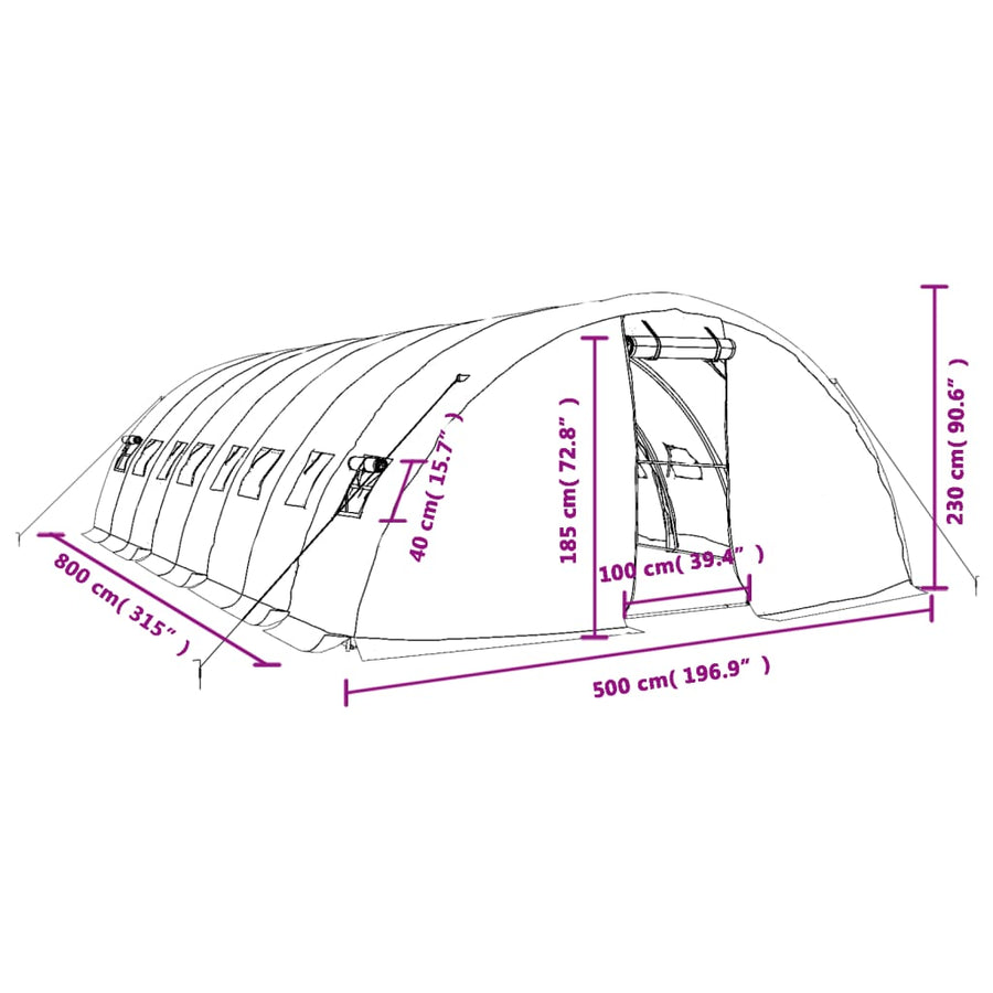 Tuinkas Met Stalen Frame 40 M² 8X5X2,3 M 8 x 5 x 2.3 m Wit
