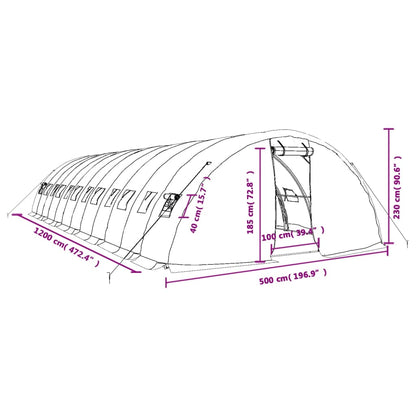 Tuinkas met stalen frame 60 m² 12x5x2,3 m wit