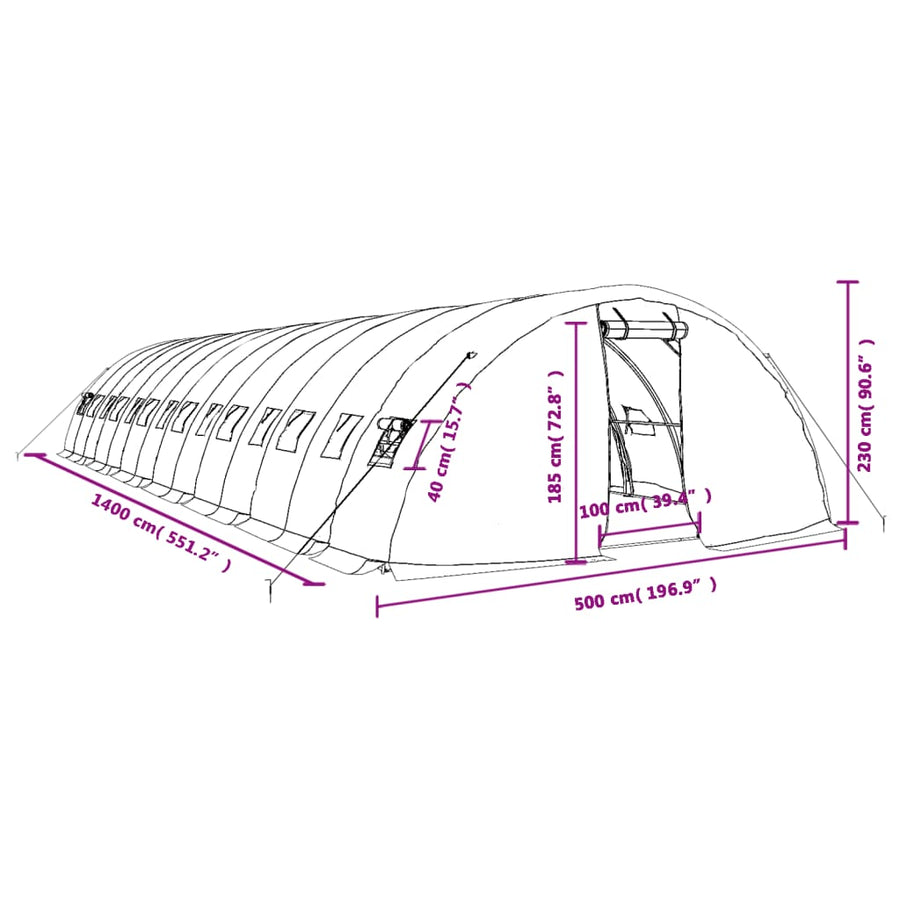 Tuinkas Met Stalen Frame 70 M² 14X5X2,3 M 14 x 5 x 2.3 m Wit