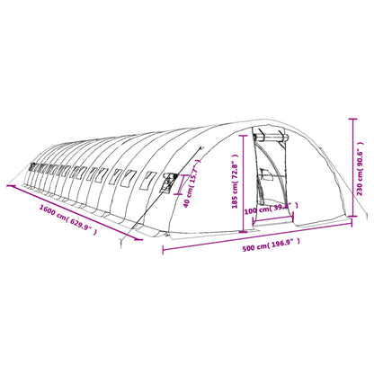 Tuinkas Met Stalen Frame 80 M² 16X5X2,3 M 16 x 5 x 2.3 m Wit