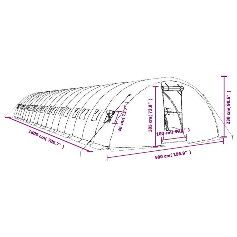 Tuinkas Met Stalen Frame 90 M² 18X5X2,3 M 18 x 5 x 2.3 m Wit