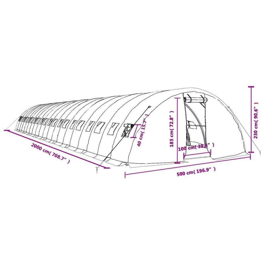 Tuinkas met stalen frame 100 m² 20x5x2,3 m wit