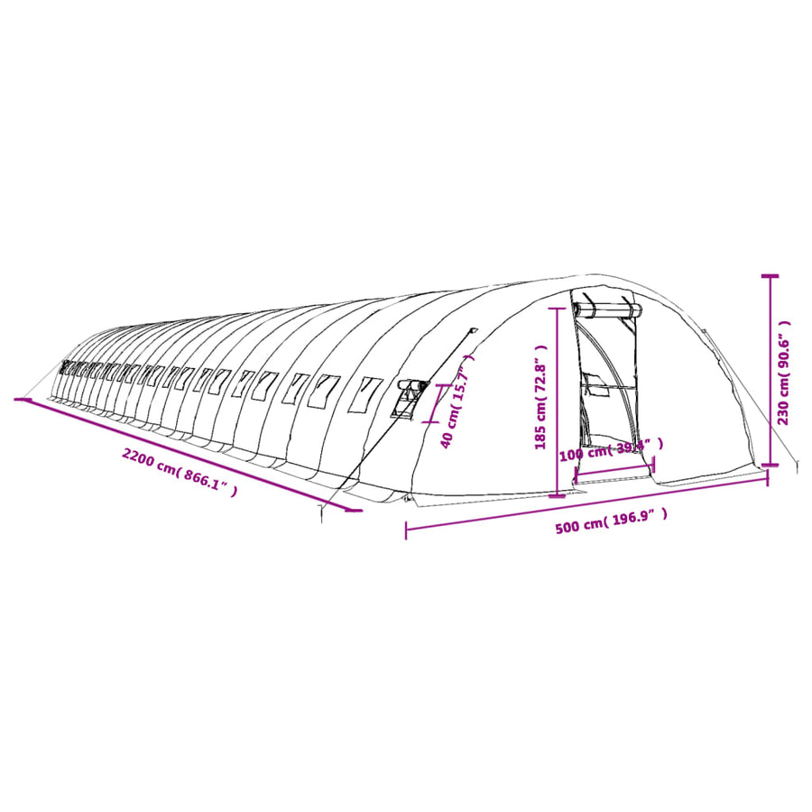 Tuinkas Met Stalen Frame 110 M² 22X5X2,3 M 22 x 5 x 2.3 m Wit