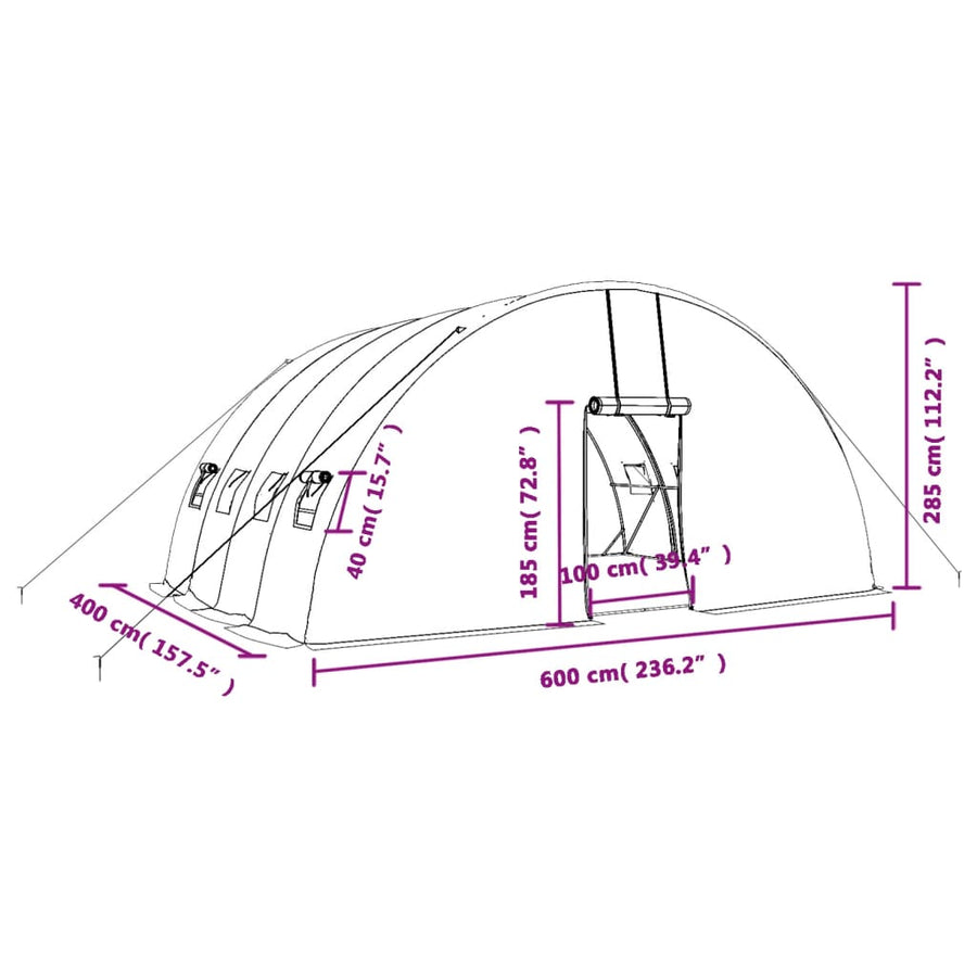 Tuinkas Met Stalen Frame 24 M² 6X4X2,85 M 6 x 4 x 2.85 m Groen