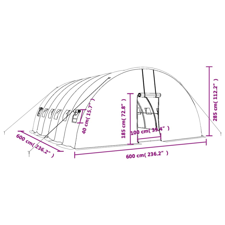 Tuinkas Met Stalen Frame 36 M² 6X6X2,85 M 6 x 6 x 2.85 m Groen
