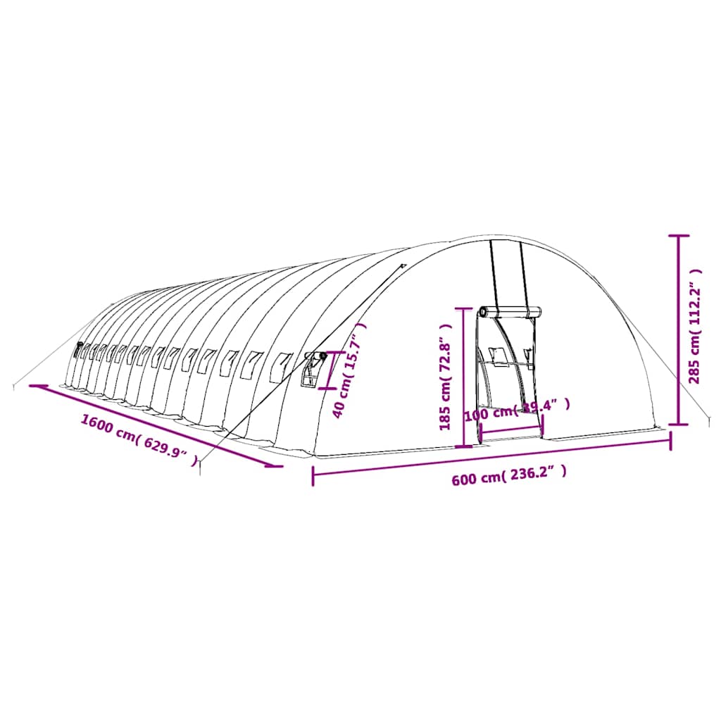 Tuinkas met stalen frame 96 m² 16x6x2,85 m groen