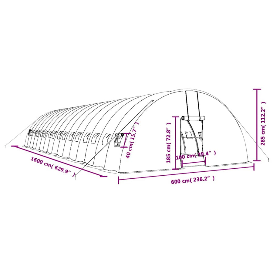 Tuinkas met stalen frame 96 m² 16x6x2,85 m groen