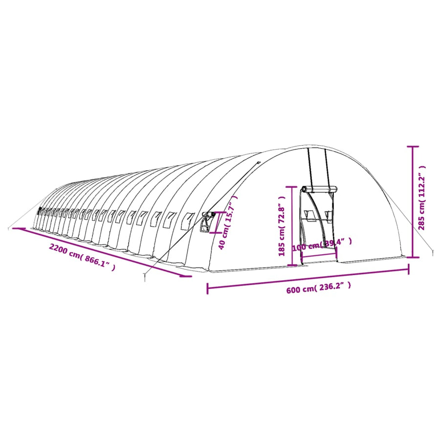 Tuinkas Met Stalen Frame 132 M² 22X6X2,85 M 22 x 6 x 2.85 m