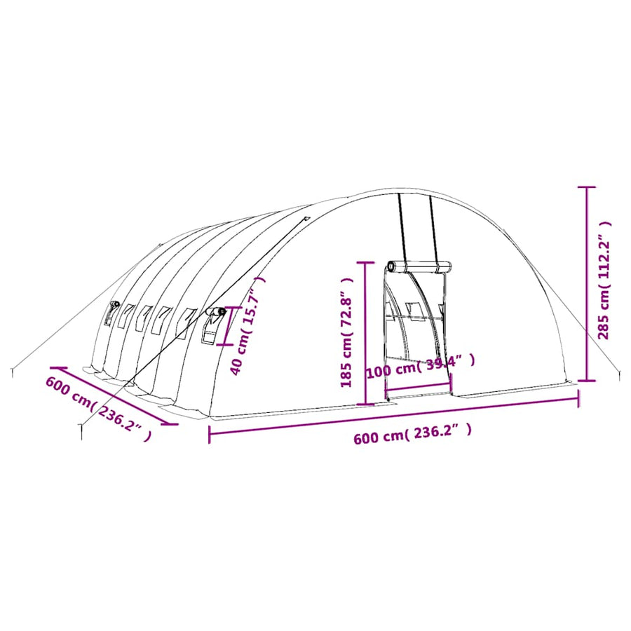 Tuinkas Met Stalen Frame 36 M² 6X6X2,85 M 6 x 6 x 2.85 m Wit