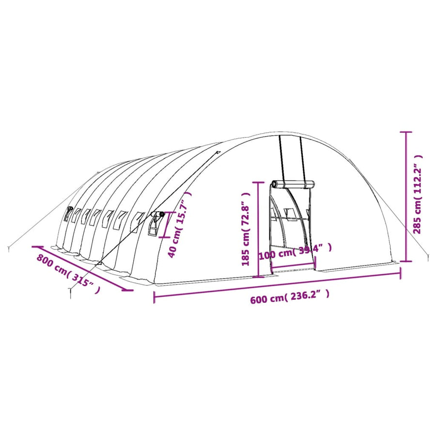 Tuinkas Met Stalen Frame 48 M² 8X6X2,85 M 8 x 6 x 2.85 m Wit