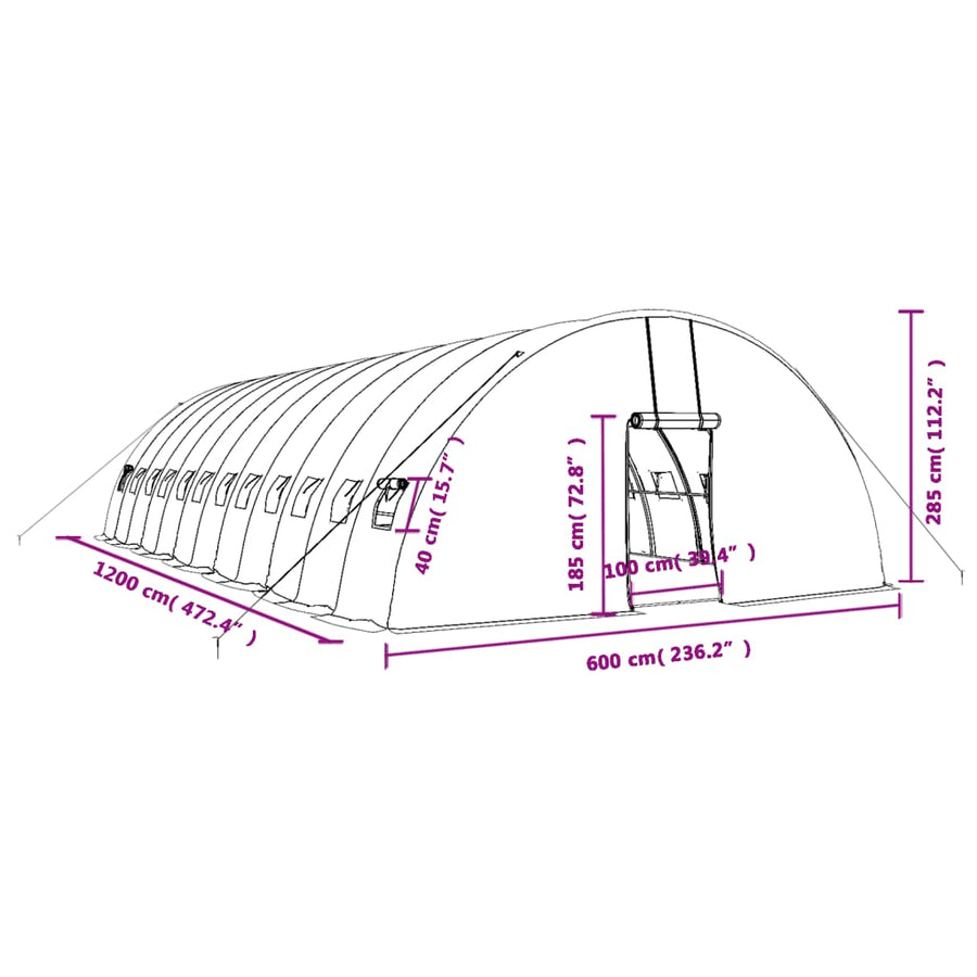 Tuinkas Met Stalen Frame 72 M² 12X6X2,85 M 12 x 6 x 2.85 m Wit