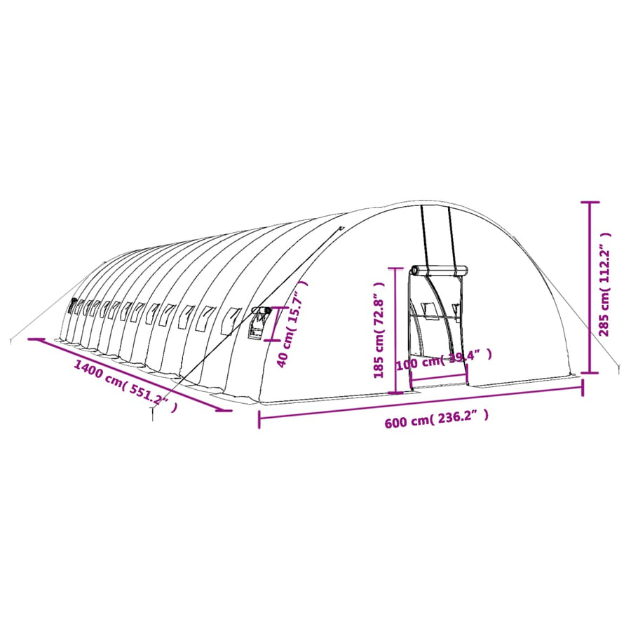 Tuinkas Met Stalen Frame 84 M² 14X6X2,85 M 14 x 6 x 2.85 m Wit