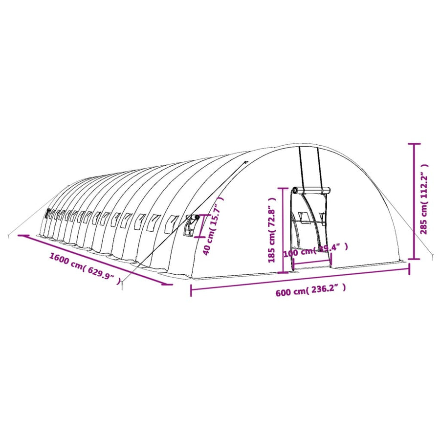 Tuinkas Met Stalen Frame 96 M² 16X6X2,85 M 16 x 6 x 2.85 m Wit