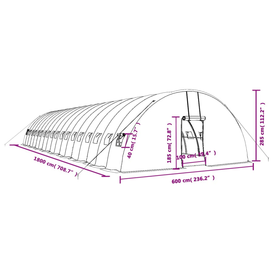 Tuinkas Met Stalen Frame 108 M² 18X6X2,85 M 18 x 6 x 2.85 m Wit