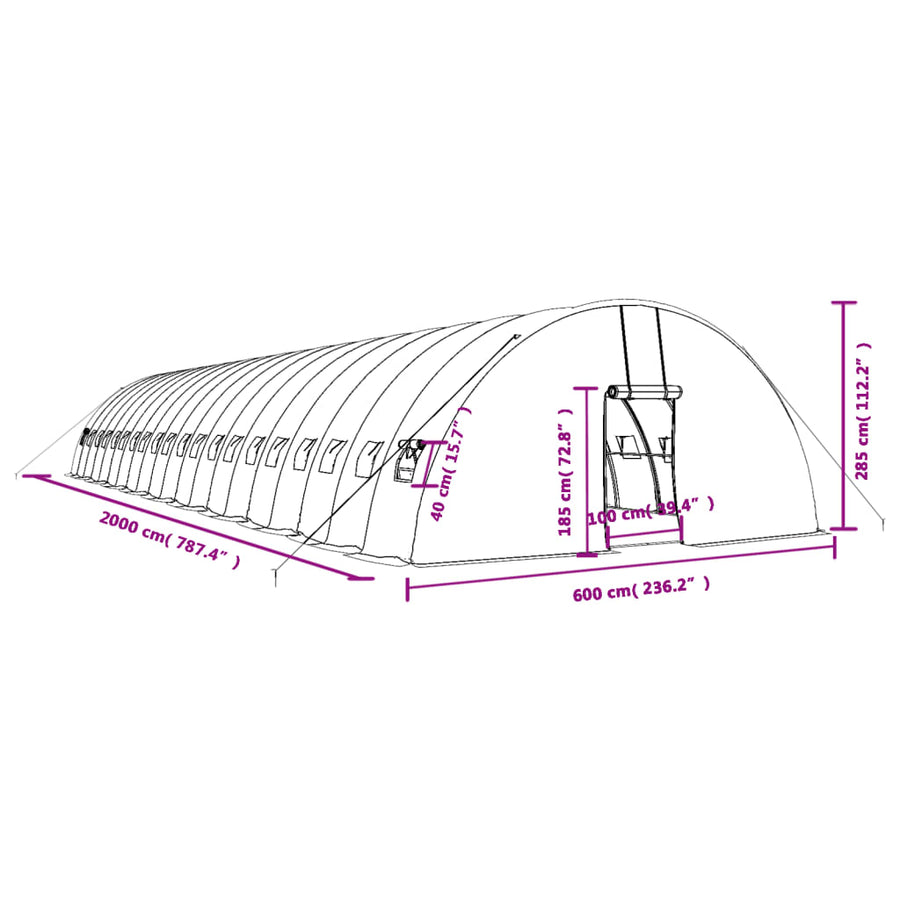 Tuinkas Met Stalen Frame 120 M² 20X6X2,85 M 20 x 6 x 2.85 m Wit