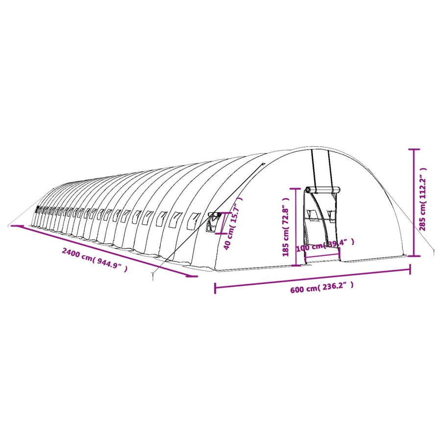 Tuinkas Met Stalen Frame 144 M² 24X6X2,85 M 24 x 6 x 2.85 m Wit