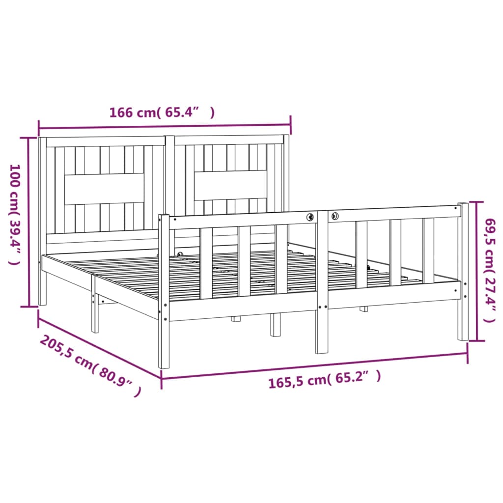 Bedframe Met Hoofdbord Massief Grenenhout 160 x 200 cm Naturel