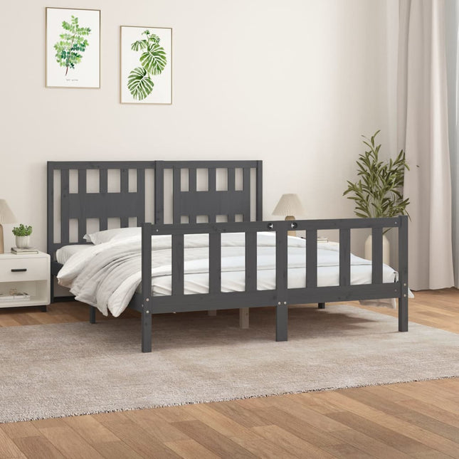 Bedframe Met Hoofdbord Massief Grenenhout 160 x 200 cm Grijs