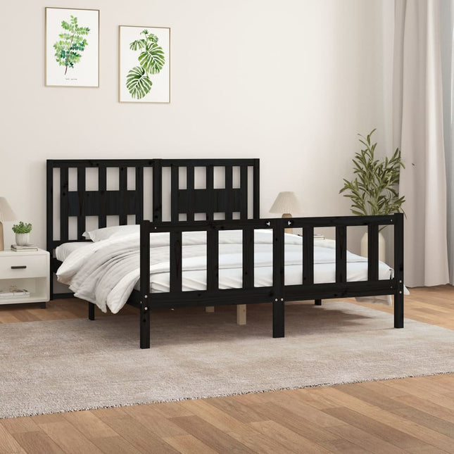 Bedframe Met Hoofdbord Massief Grenenhout 160 x 200 cm Zwart