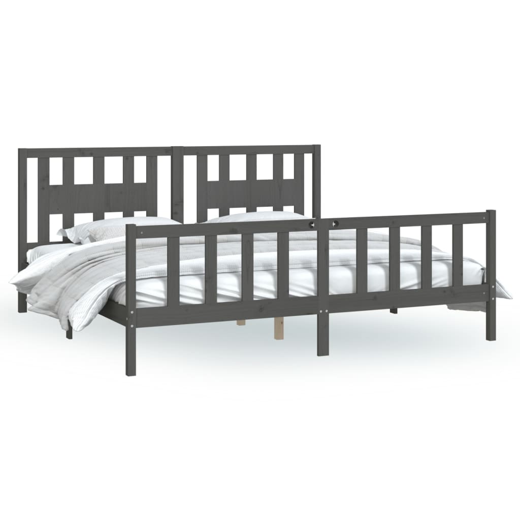 Bedframe Met Hoofdbord Massief Grenenhout 200 x 200 cm Grijs