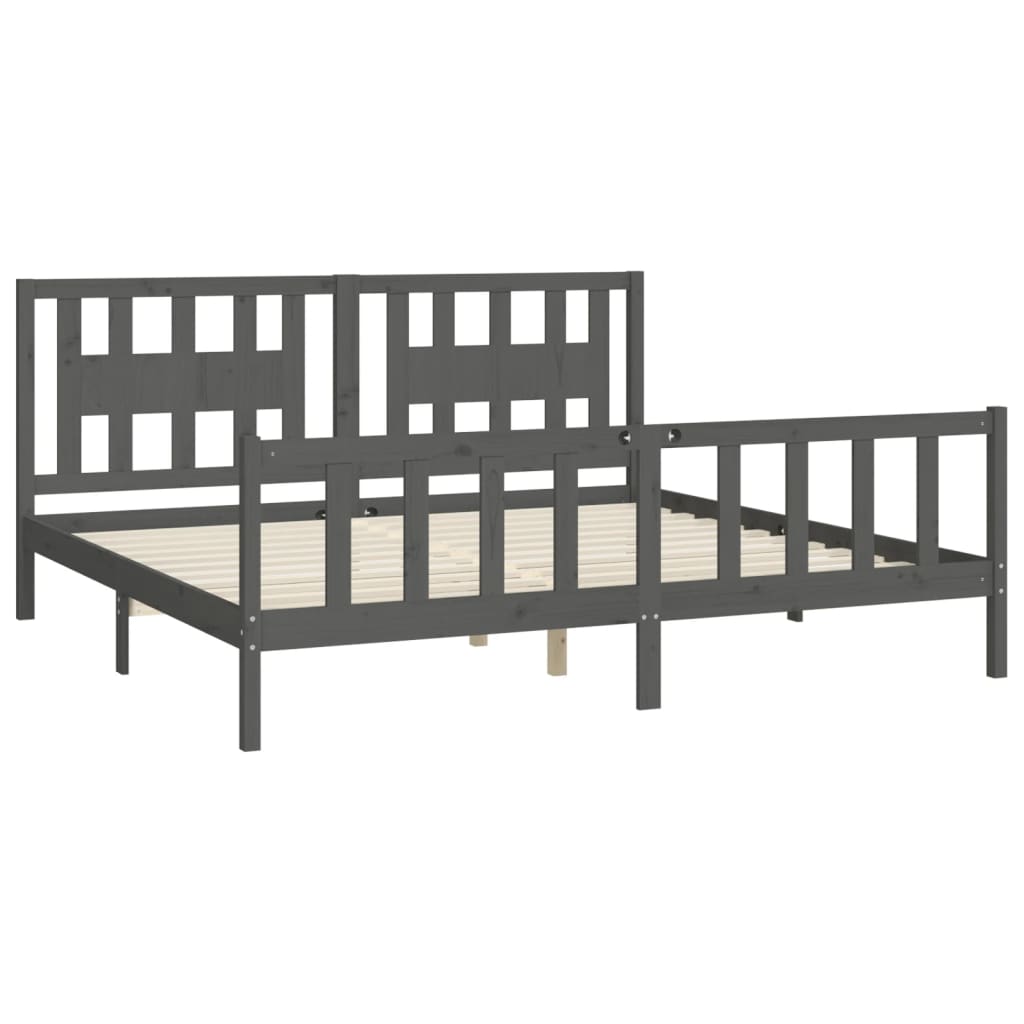 Bedframe Met Hoofdbord Massief Grenenhout 200 x 200 cm Grijs