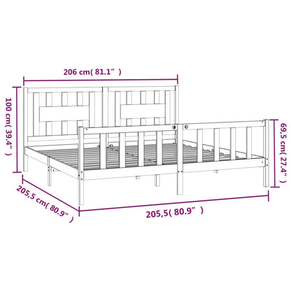 Bedframe Met Hoofdbord Massief Grenenhout 200 x 200 cm Grijs