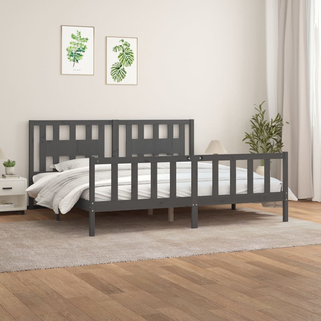Bedframe Met Hoofdbord Massief Grenenhout 200 x 200 cm Grijs