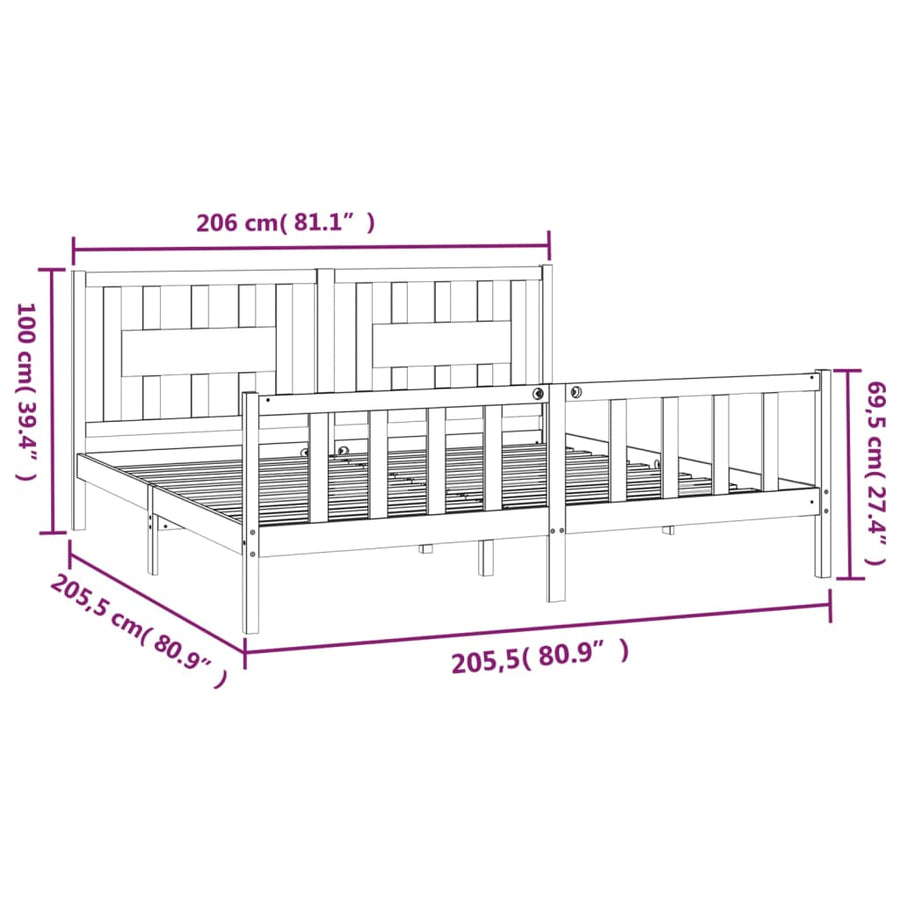 Bedframe Met Hoofdbord Massief Grenenhout 200 x 200 cm Zwart