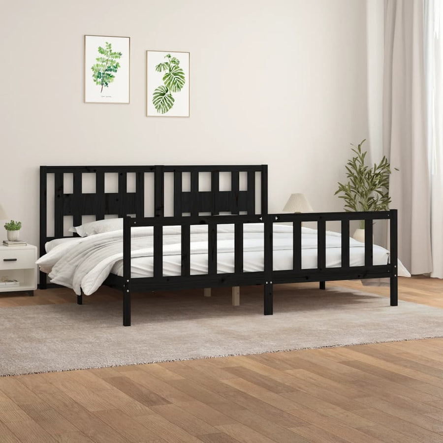 Bedframe Met Hoofdbord Massief Grenenhout 200 x 200 cm Zwart