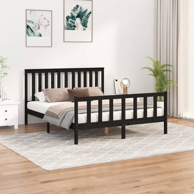 Bedframe Met Hoofdbord Massief Grenenhout 160 x 200 cm Zwart